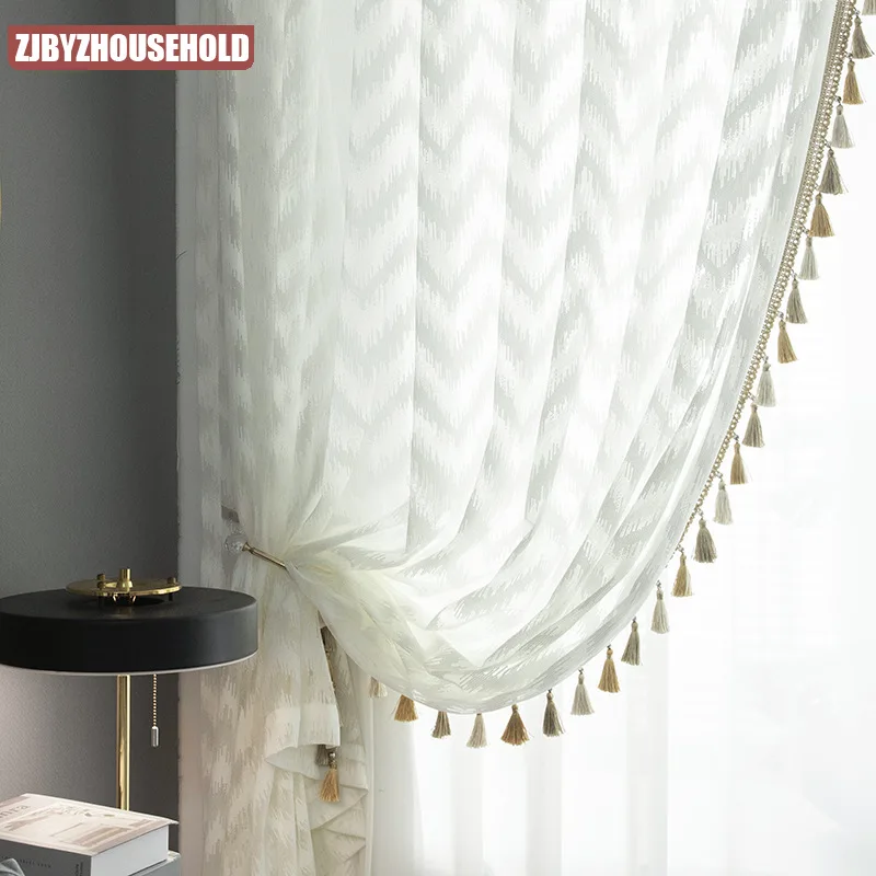 

French Light Curtains for Living Dining Room Bedroom Luxury Water Ripple Gauze Curtain Modern Translucent Opaque High-grade