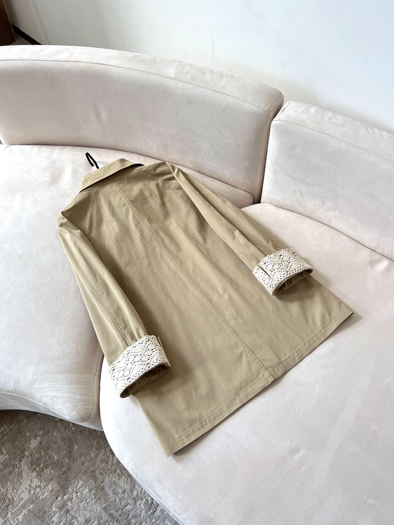 Coréen Sle kaki Long Sve côtelé uchy Princ manteau coupe-vent coupe ample Briti Sle dentelle Sve Patchwork manteau