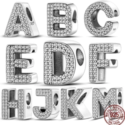 925 Sterling Silver 26 Letter Silver Series Shiny Zircon Lucky Letter Beads Charm Suitable Fit 3MM Original Bracelet