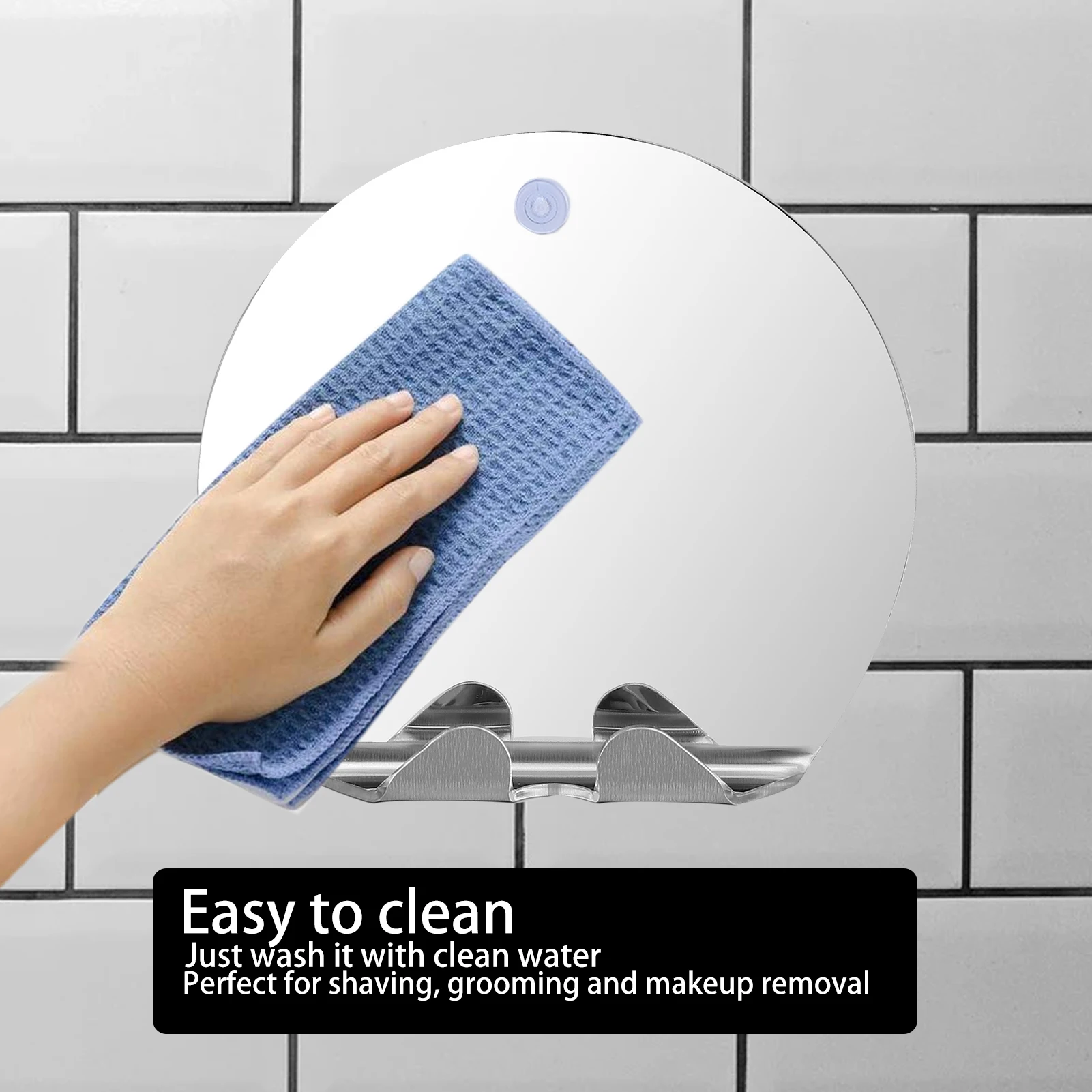 Espelho de barbear sem neblina para banheiro, espelho de chuveiro sem neblina, formato redondo, antiembaçante, pendurado na parede, espelho de barbear para banheiro com sucção