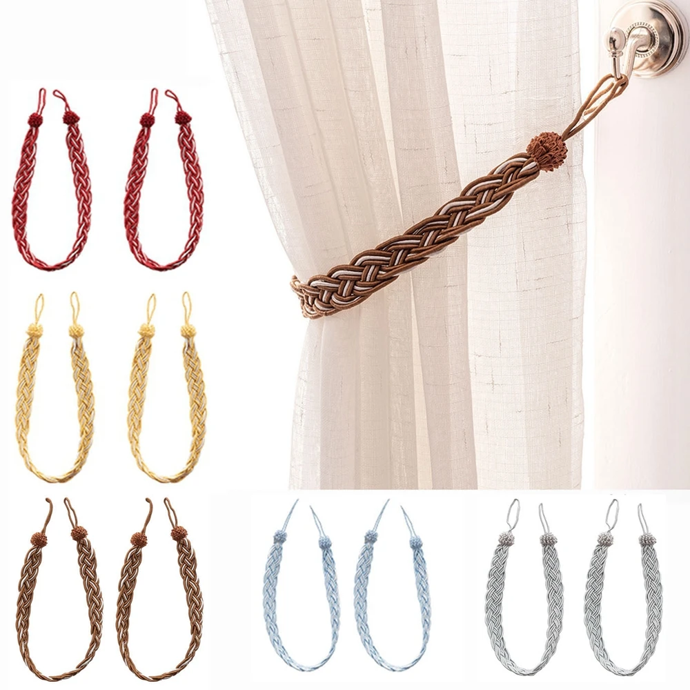 2pcs Curtain Tie Backs Thick Satin Rope Braided Strap Twisted Tiebacks Curtain Buckle Home Decoration Window Accessories