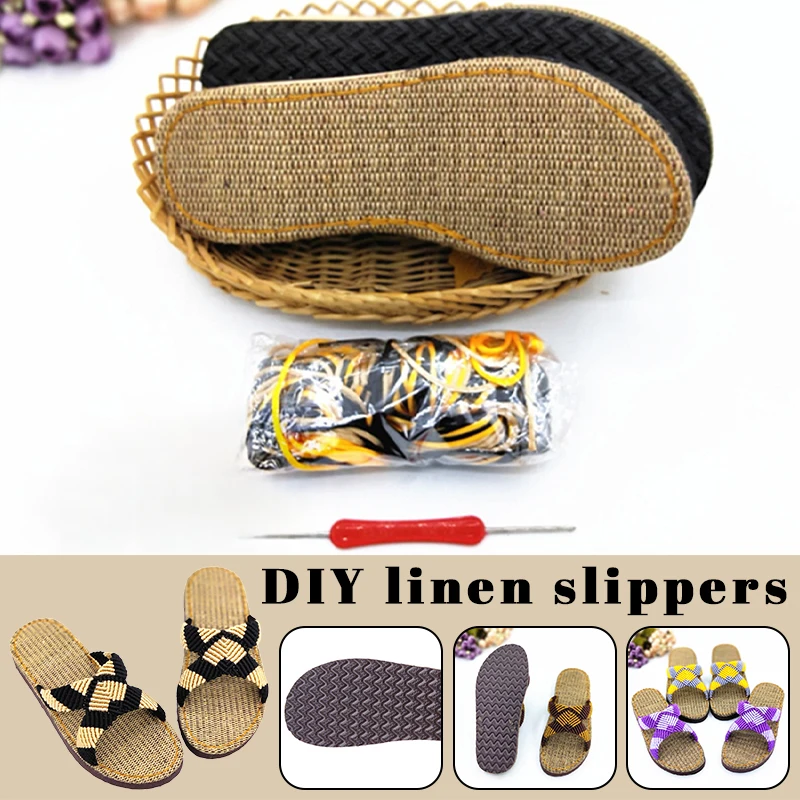 

1 Set DIY Hand Knitting Materials Crochet Needles Slippers Linen Line Anti-Slip Wear-Resistant Unfinished DIY Summer Sandals