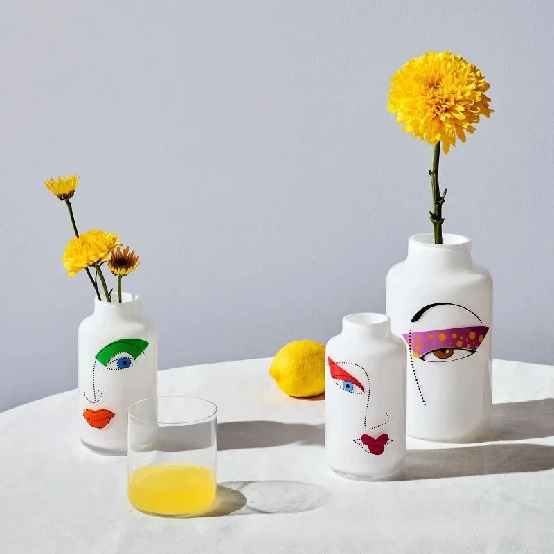 Handmade modern minimalist with printed crystal glass vase