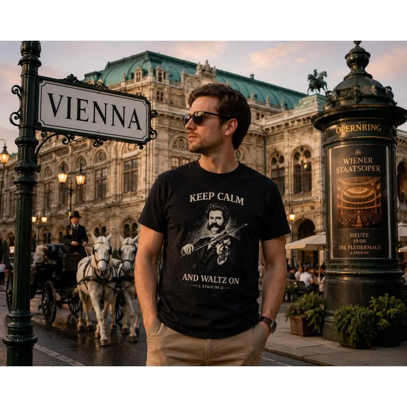 Keep Calm And Waltz On violinist T shirt Johann Strauss II music vintage Washed graphic Casual Stretched Unisex fashion homme
