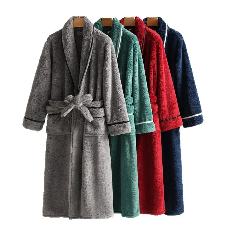 

Men Lover Shower Bathrobe Gown Women Robe Sleepwear Loose Nightgown Autumn Winter Loungewear Thicken Flannel Home Clothes