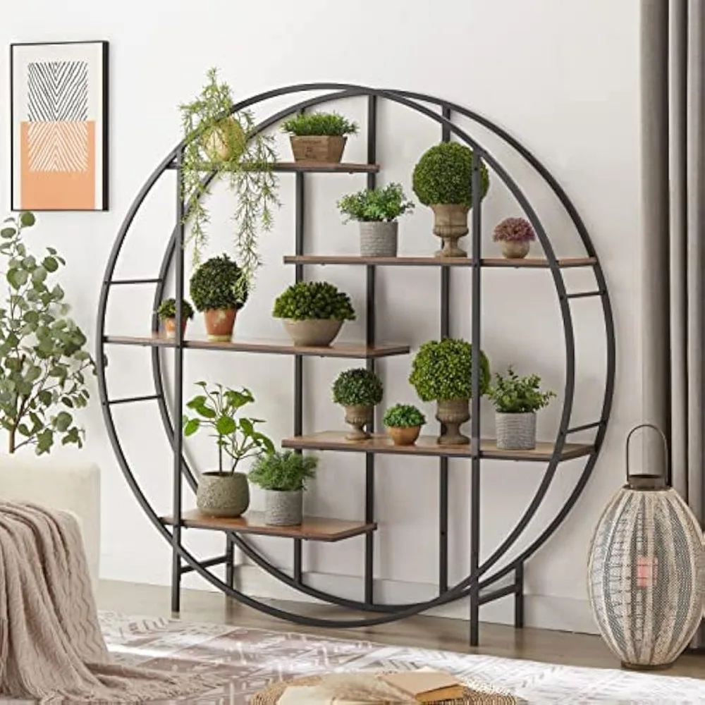 

Plant Stand, Round 5-Tier Plant Shelf for Indoor & Outdoor, Metal Plant Stand, Open Bookcase Storage Rack, Balcony Display Stand