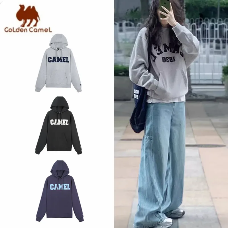 

GOLDEN CAMEL Sweater Sports Shirts Retro Hooded Jackets for Women and Men Loose Casual Plus Velvet Pullover Couple Clothing