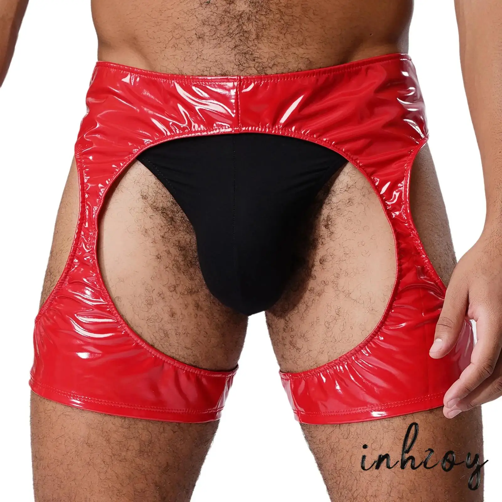 

Мужские шорты-боксеры с мокрым эффектом и открытой промежностью, облегающие шорты-боксеры из лакированной кожи для клубного танца на пилоне, ночная рубашка