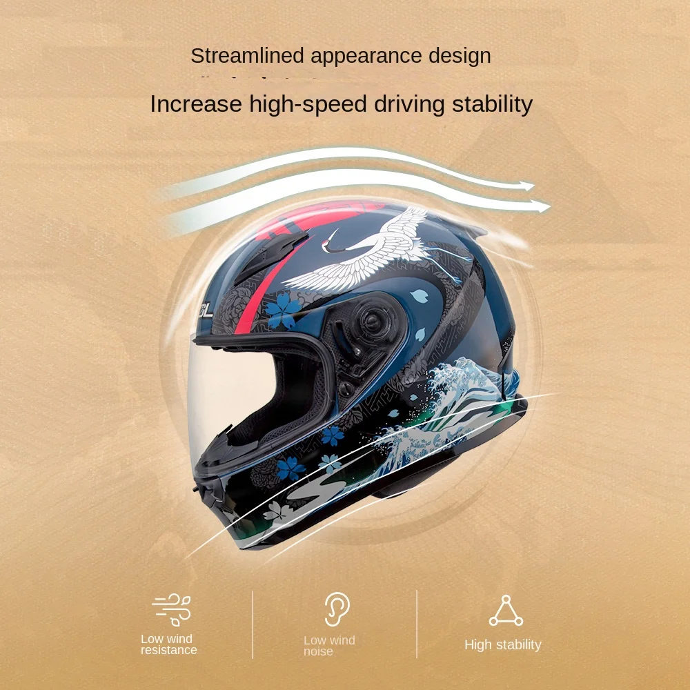 SOL Helmet Motorcycle Men and Women Ukiyo-e Crane Four Seasons Lovers Full Helmet SF-2M ABS Material Ventilation Breathability