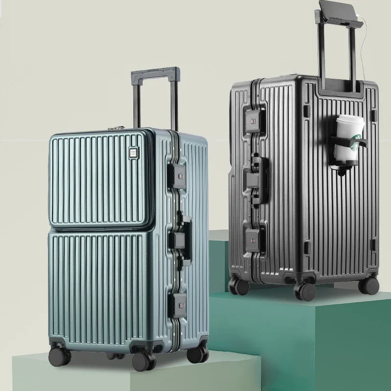 Large Capacity 26 28 30 32 inch Travel Suitcase Rolling Luggage Aluminum frame Suitcase Trolley Case with Cup Holder Travel Case