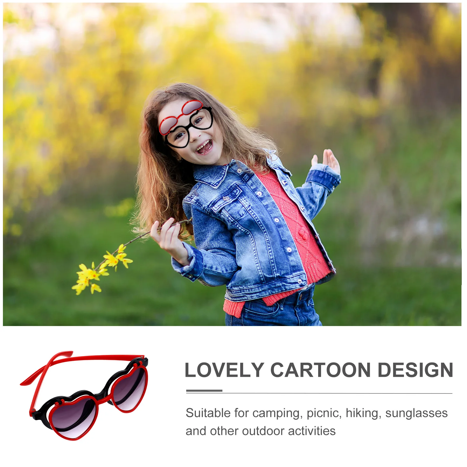 زوج واحد من النظارات الشمسية الرائعة على شكل قلب لتصميم الرسوم المتحركة، نظارات شمسية مريحة وخفيفة الوزن للتخييم والنزهات والمشي لمسافات طويلة #1