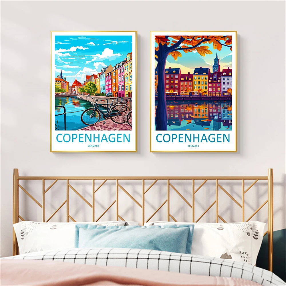 Copenhagen city travel canvas print Copenhagen wall decor home decor Copenhagen art lover gift Denmark travel art poster
