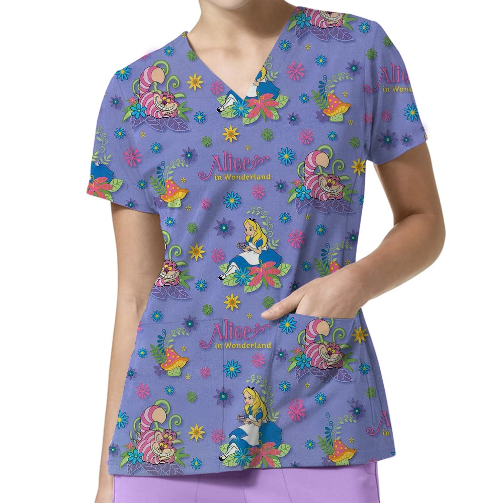 Bellissimo modello Disney Princess Cartoon stampato T-shirt da donna Estate Nuovo comodo e casual Uniforme da infermiera Stile Y2k Top