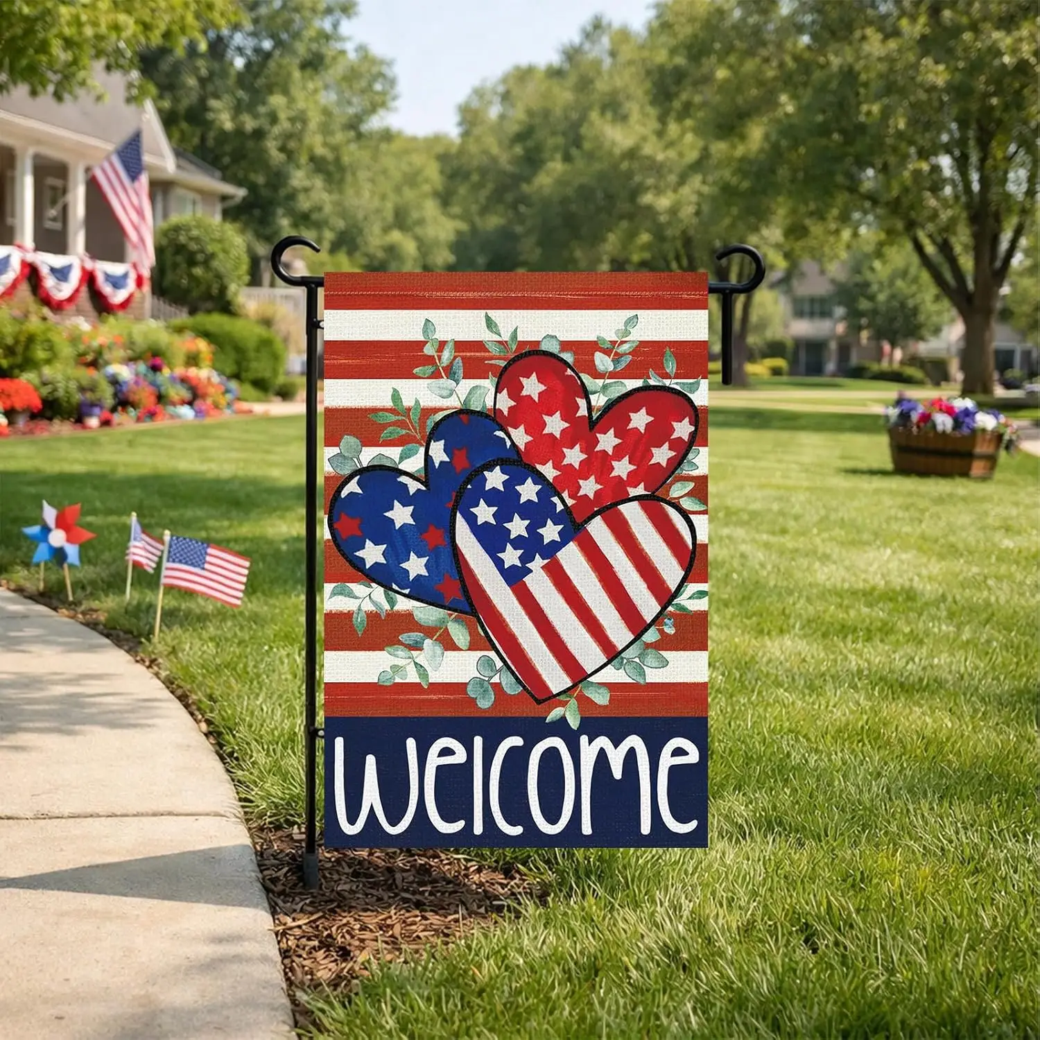 Heyfibro 4th of July Garden Flag 12x18 Inch Double Sided Patriotic House Flag for Independence Day Outdoor Yard Decorations AAS