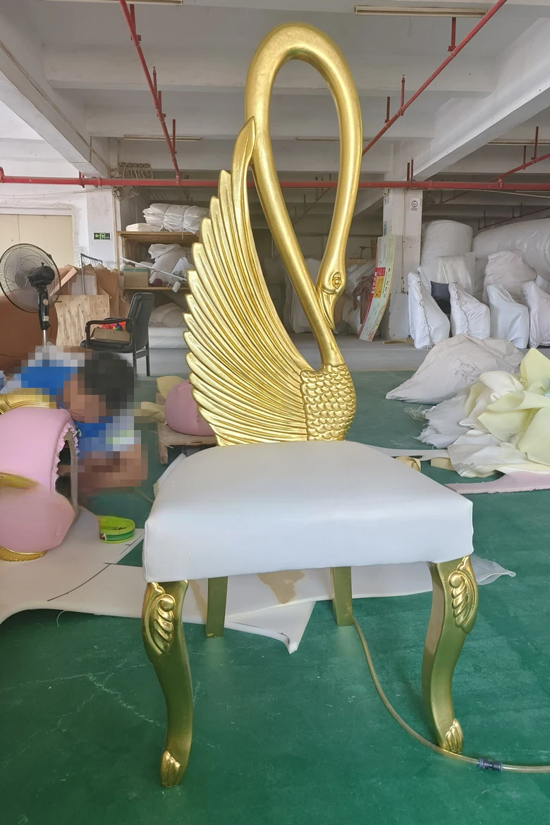 Neoclassical European fabric, swan chair, high-end hotel club carved image chair phoenix bird high back chair gold foil