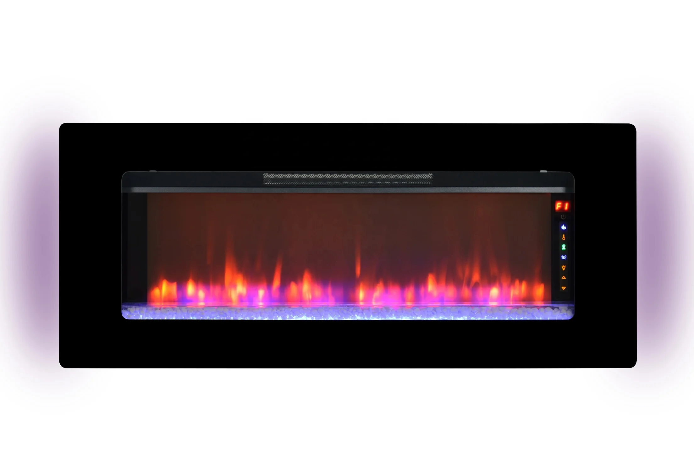 47" Recess/wall Mounted/freestaning Electric Fireplace 3-colour, Carbon Log, White Pebble ,infrared  Heating With Base,back Lits