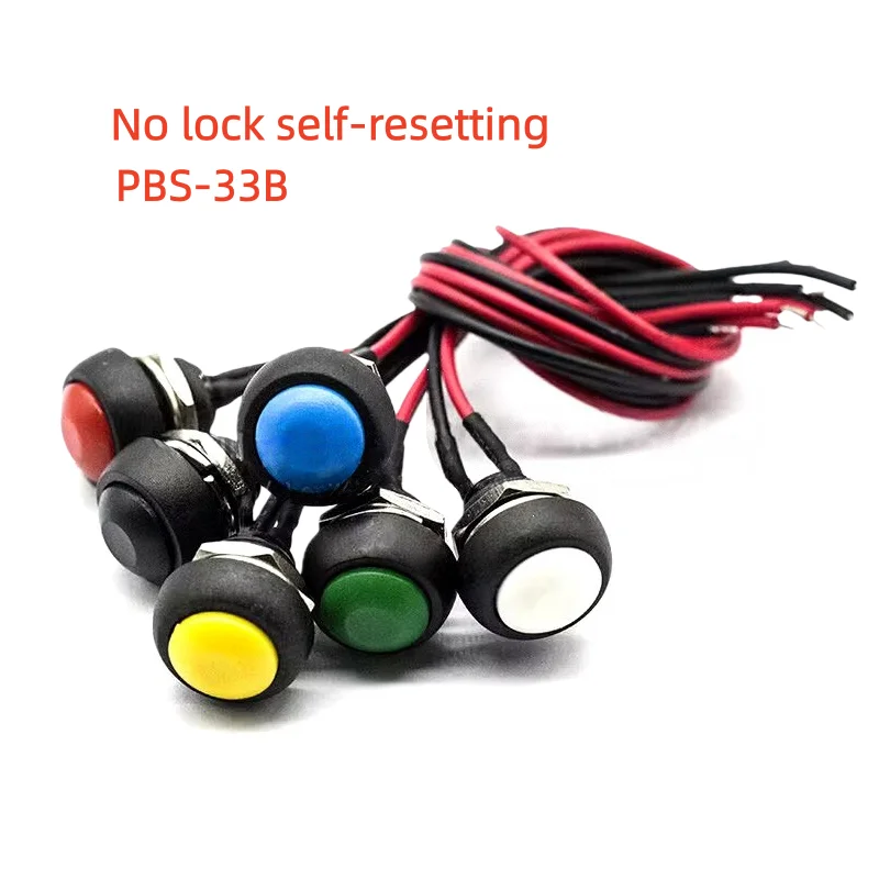 1pcs PBS-33B Self resetting waterproof with Connector wire 15cm button small switch car circuit wire horn fan-shaped with wire