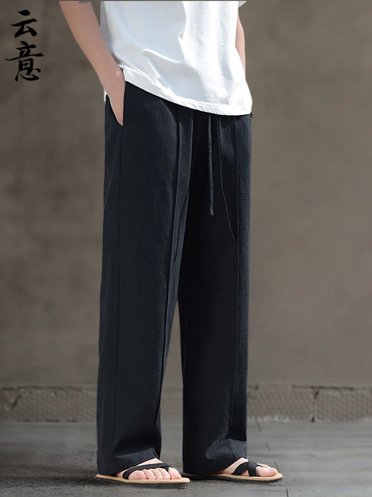 

Мужские повседневные прямые брюки из хлопка и льна, свободные широкие брюки в винтажном китайском стиле, длинные брюки для осеннего сезона, молодежная мода