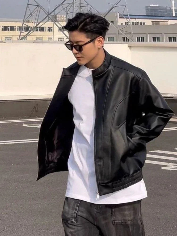 

Premium Grade Suede Leather Jacket for Men Spring Autumn Streetwear Standing Collar Workwear Jacket​