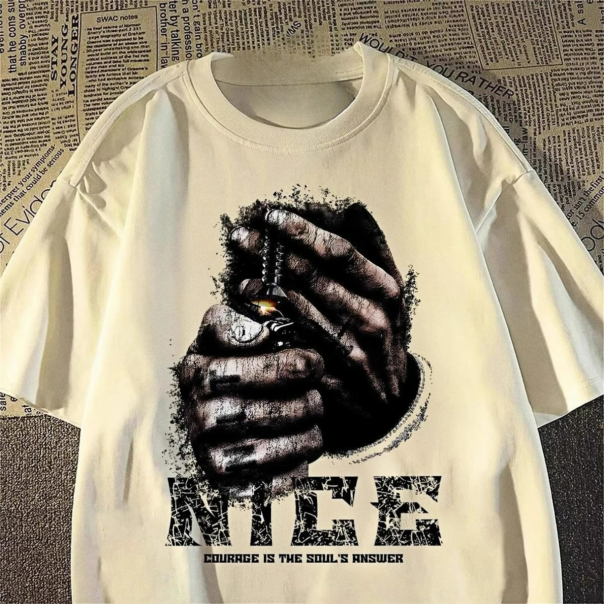 

New Trend Internet Celebrity Same American Hiphop Ignition Print T-shirt Round Neck Men and Women Loose Short Sleeves