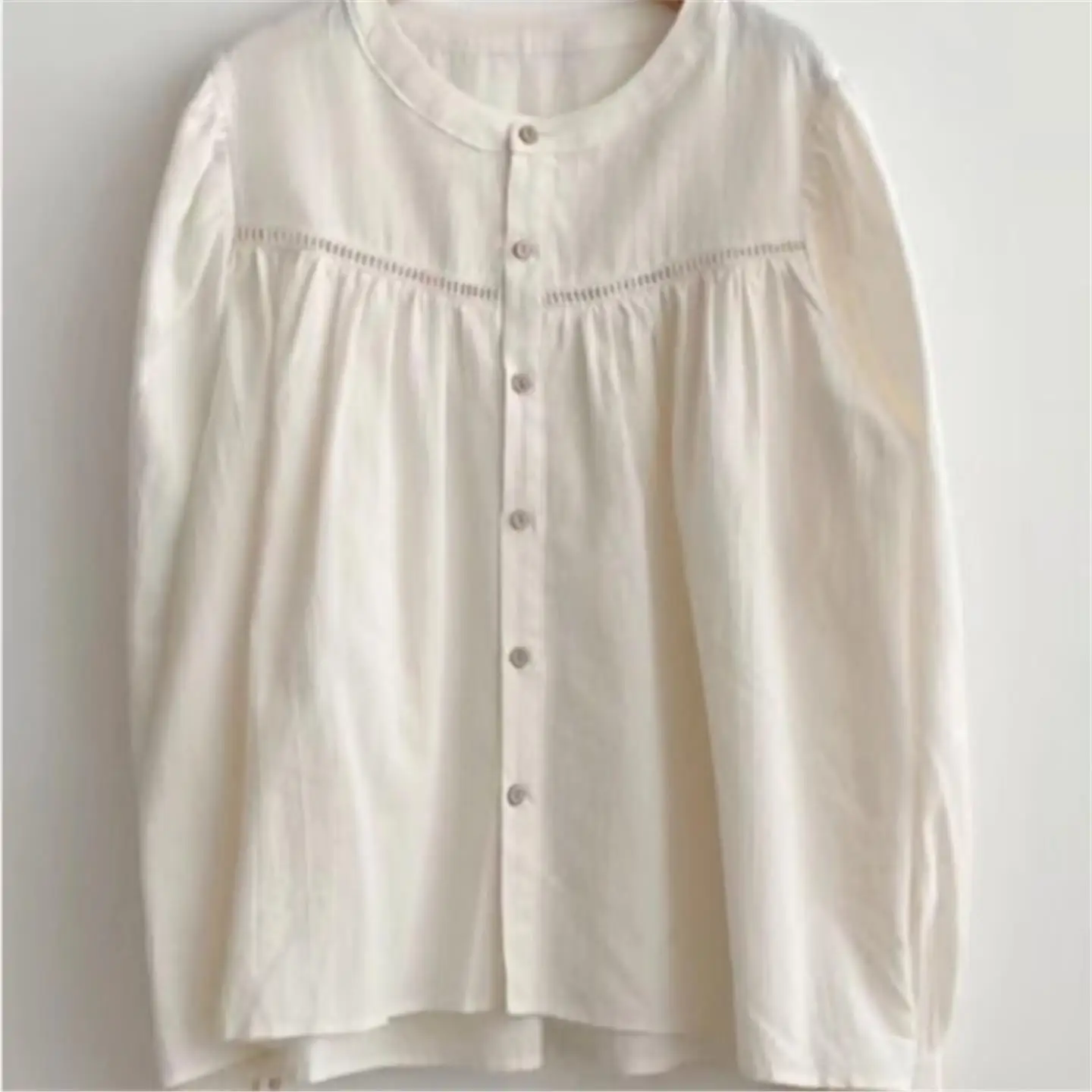 Chic Spliced Hollow out Lace Trim Shirt Women's Spring Autumn Versatile Sweet Style Thin Cotton Velvet Lantern Sleeve Blouse