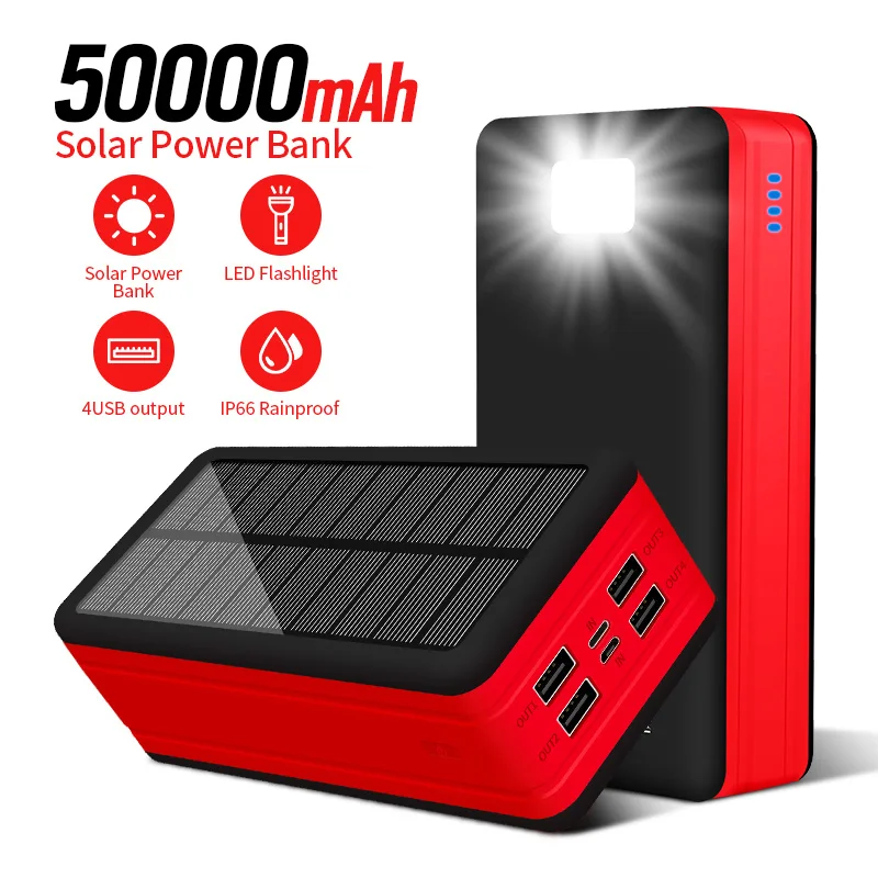 20000mAh 30000mAh 50000mAh Portable Solar Charger IP66 Waterproof Solar Power Bank