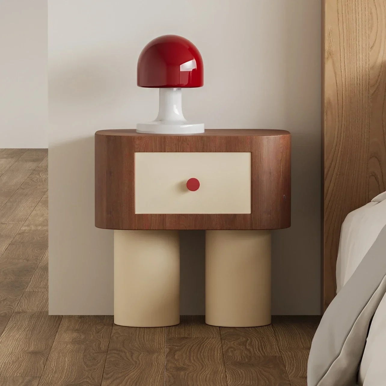 

Design round solid wood simple modern high-end style bedside table Italian light luxury bedside table