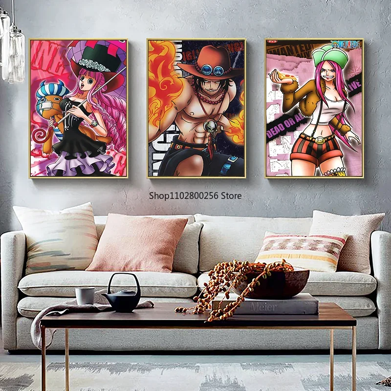 Japan Anime Retro Cartoon Canvas Painting One Piece Roronoa Portgas· D· Ace  Print Mural Pictures Home Wall Aesthetic Decorative