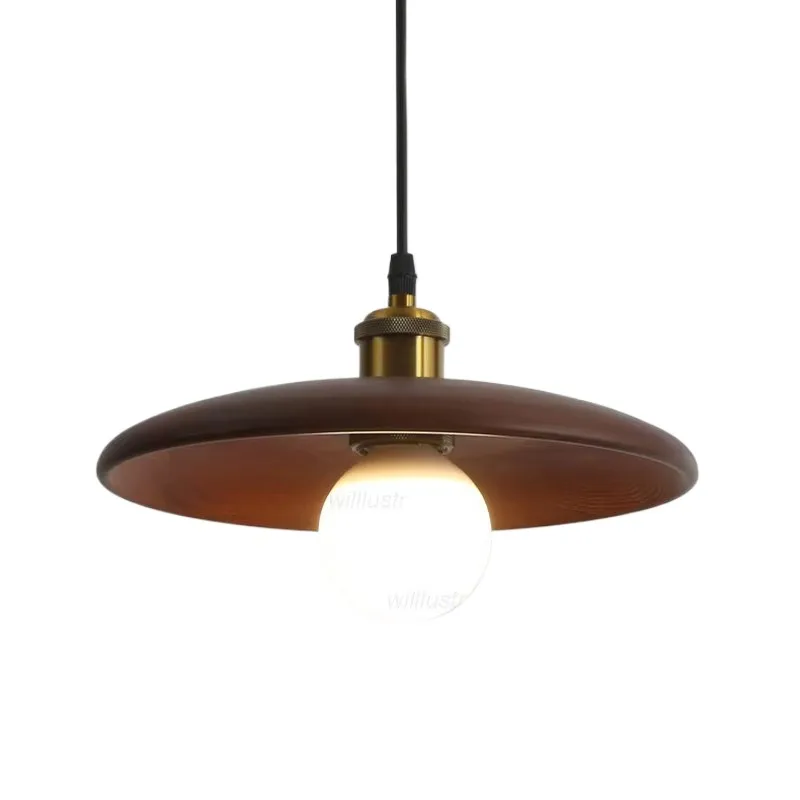 

Walnut Color Wooden Pendant Lamp UFO Suspension Light Tea Room Bar Cafe Bedside Retro Solid Wood Hanging Ceiling Chandelier