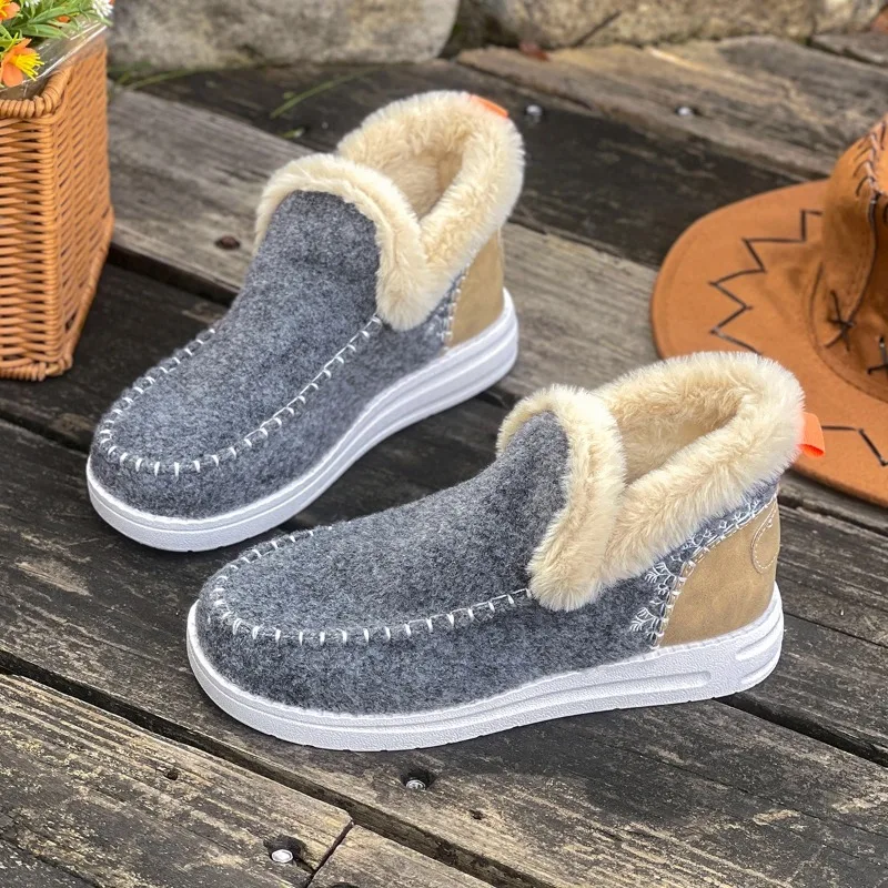 

Plus Size Cotton Shoes Winter New Round Toe Deep Mouth Flat Bottom Warm Plus Fleece Snow Boots