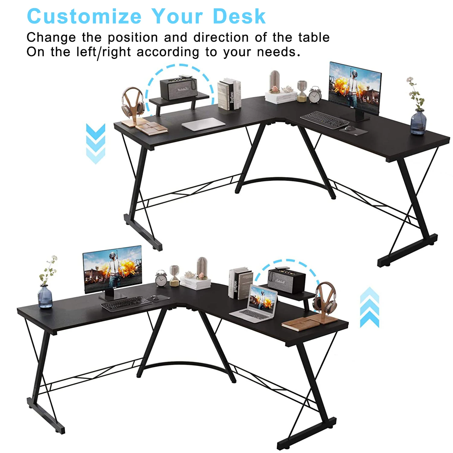 Computer Gaming Desk L Shaped Corner Table Home PC Laptop Desktop, Office Writing Workstation with Large Monitor Stand