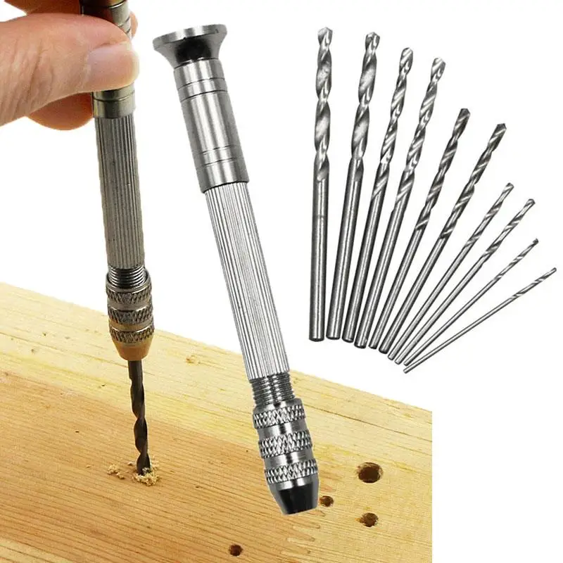 Micro Mini Aluminum Hand Drill Bits Set Manual Pin Woodworking For Model Resin Zinc Alloy Jewelry Hole Maker Puncher Mold Tools