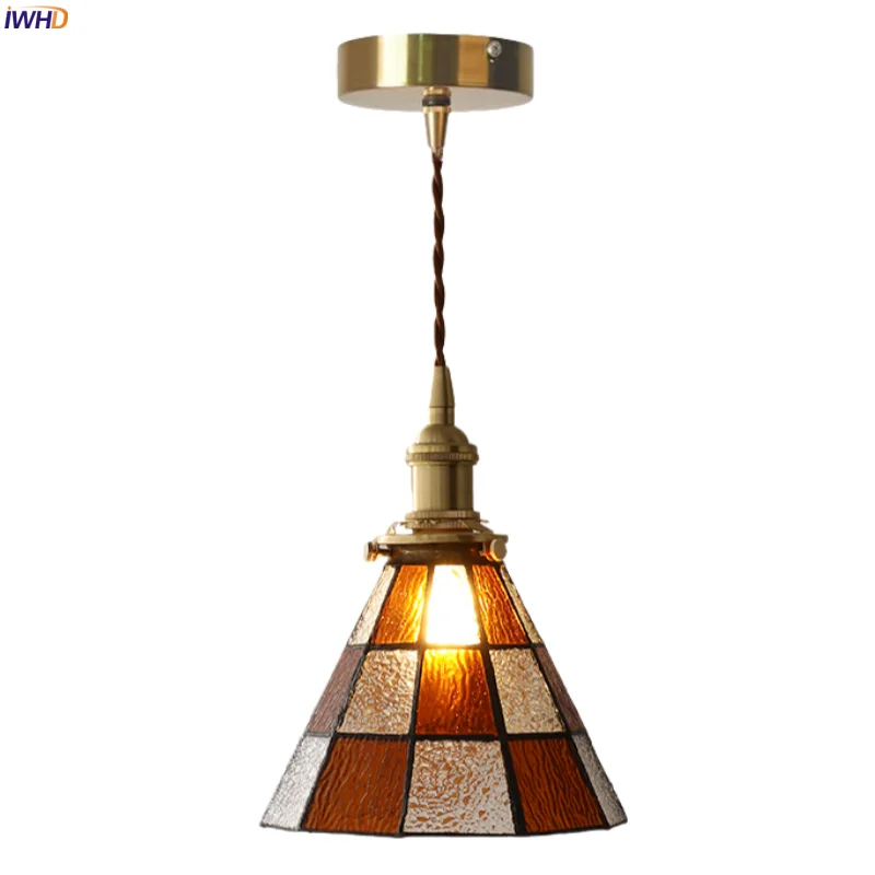 

IWHD American Vintage LED Pendant Lights Kitchen Island Bedside Home Decor Cafe Bar Loft 4W Copper Glass Hanging Lamp Luminaire