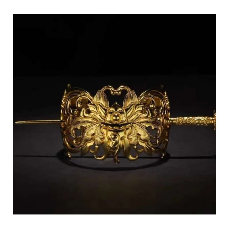 

Pure Copper Gold-plated New Boys Bundle Headdress Hand-carved Twisted Lotus Pattern Hair Crown