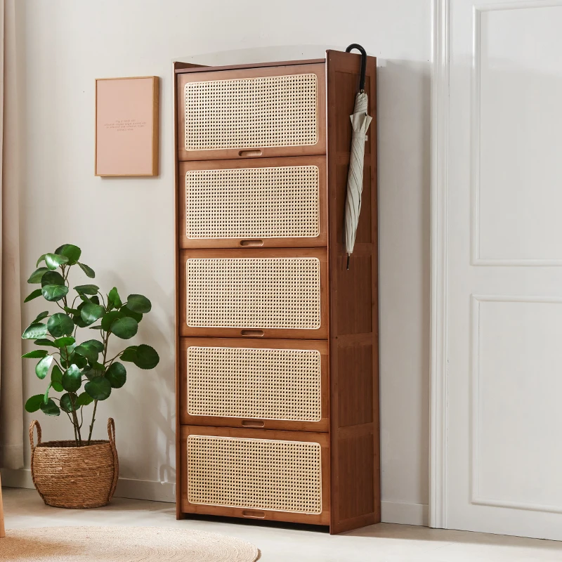 Bambu Rattan Sapateira Tecida, madeira maciça, Dustproof Locker, Entrada Doméstica, Entrada, Varanda, Casa