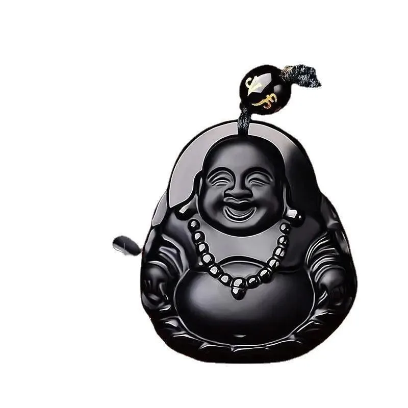 

Новый натуральный обсидиан Гуаньинь, крупно наклеенный Будда Майтрейи, кулон Будды для мужчин и женщин, кулон в стиле ретро