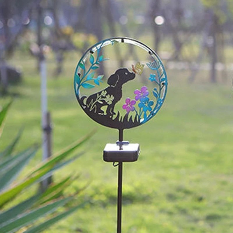 الطاقة الشمسية الحديد الكلب فراشة حصة ضوء في الهواء الطلق الإسقاط مصباح الحديقة ديكور المناظر الطبيعية الخفيفة (أبيض دافئ)