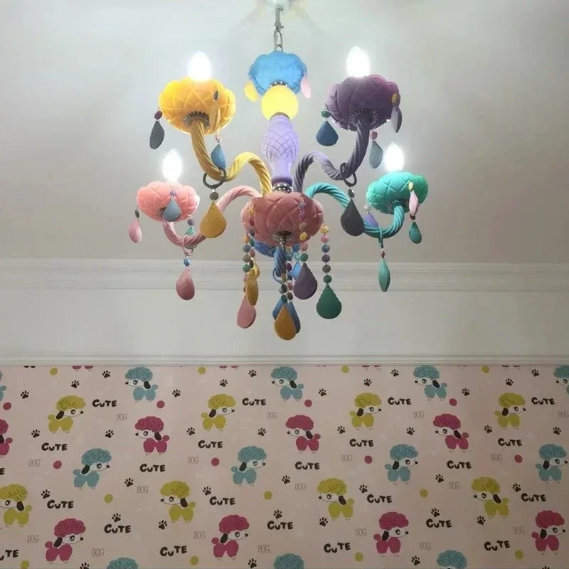 

European Style Macaroon Crystal Light Fixtures Rainbow Girl Princess Children's Bedroom Decor Creative Home Improvement