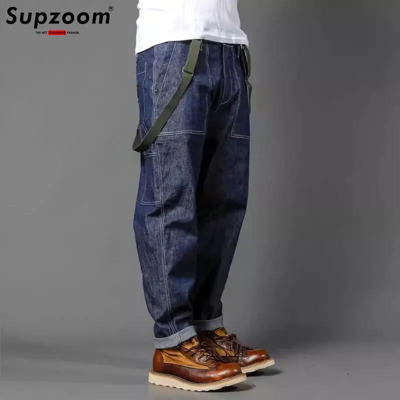 Supzoom New Arrival Top Fashion Autumn And Winter Casual Overalls Men\'s Fashionable Loose Fatty Multi-pocket Cargo Denim Jeans