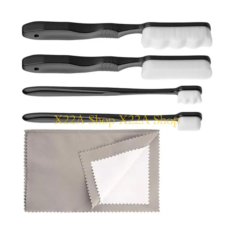 Unique Jewelry Polishing and Cleaning Set, 4 Soft Bristle Brushes Cloth for Routine Home Care, Detail Areas, Chain Sections and