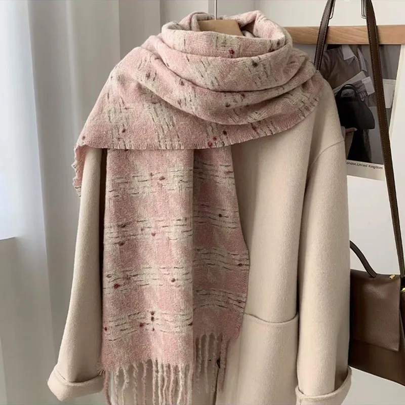 New Thousand Bird Grid Colorful Dot Wide Scarf Wool Blended Elegant Warm  Breathable Windmill grid Shawl  Men Women Ins