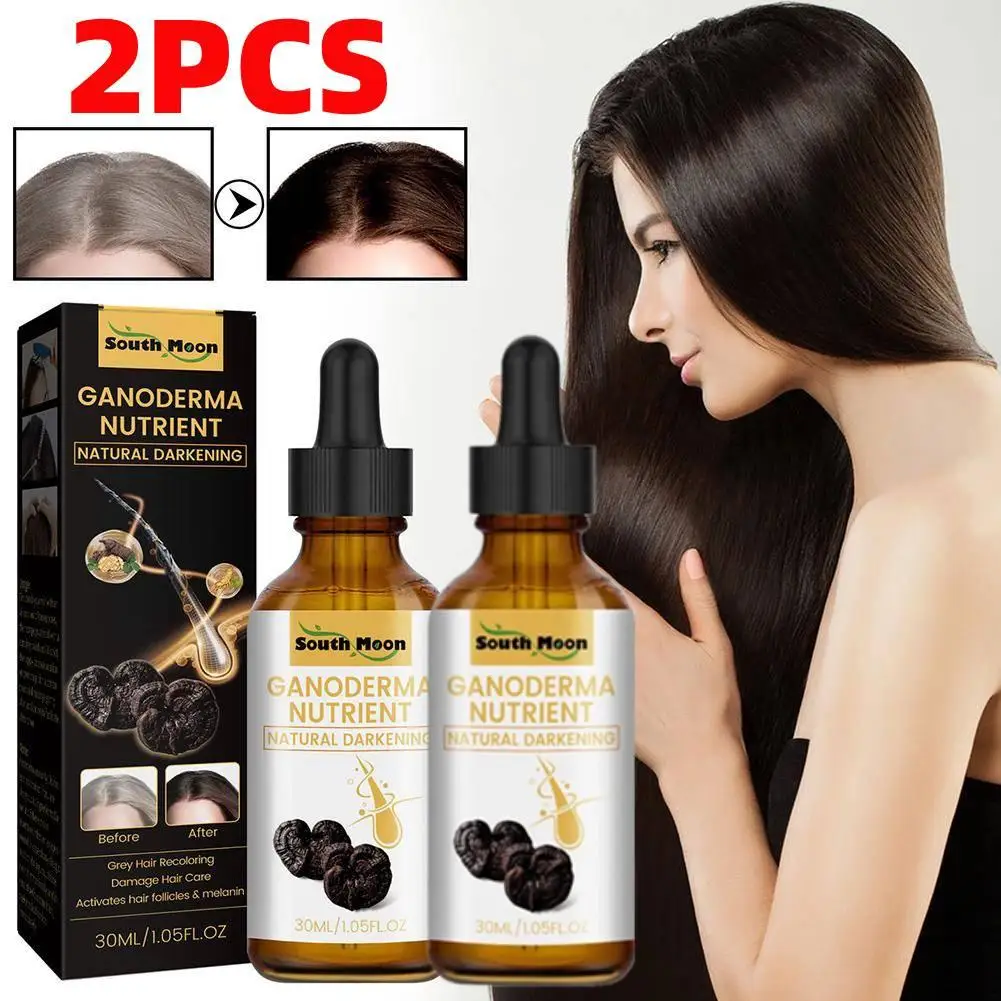 2Pcs Black Ganoderma White to Black Hair Essence Hair Care Moisturizing Hair Repair Massage Essence