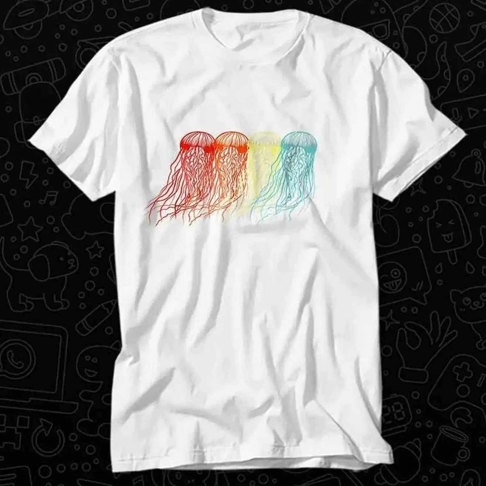 T Shirt Quallen 70er Jahre Ozean Meer Strand Tiere Gelee 270 vintage Washed Soft graphic streetwear homme Slightly Versatile