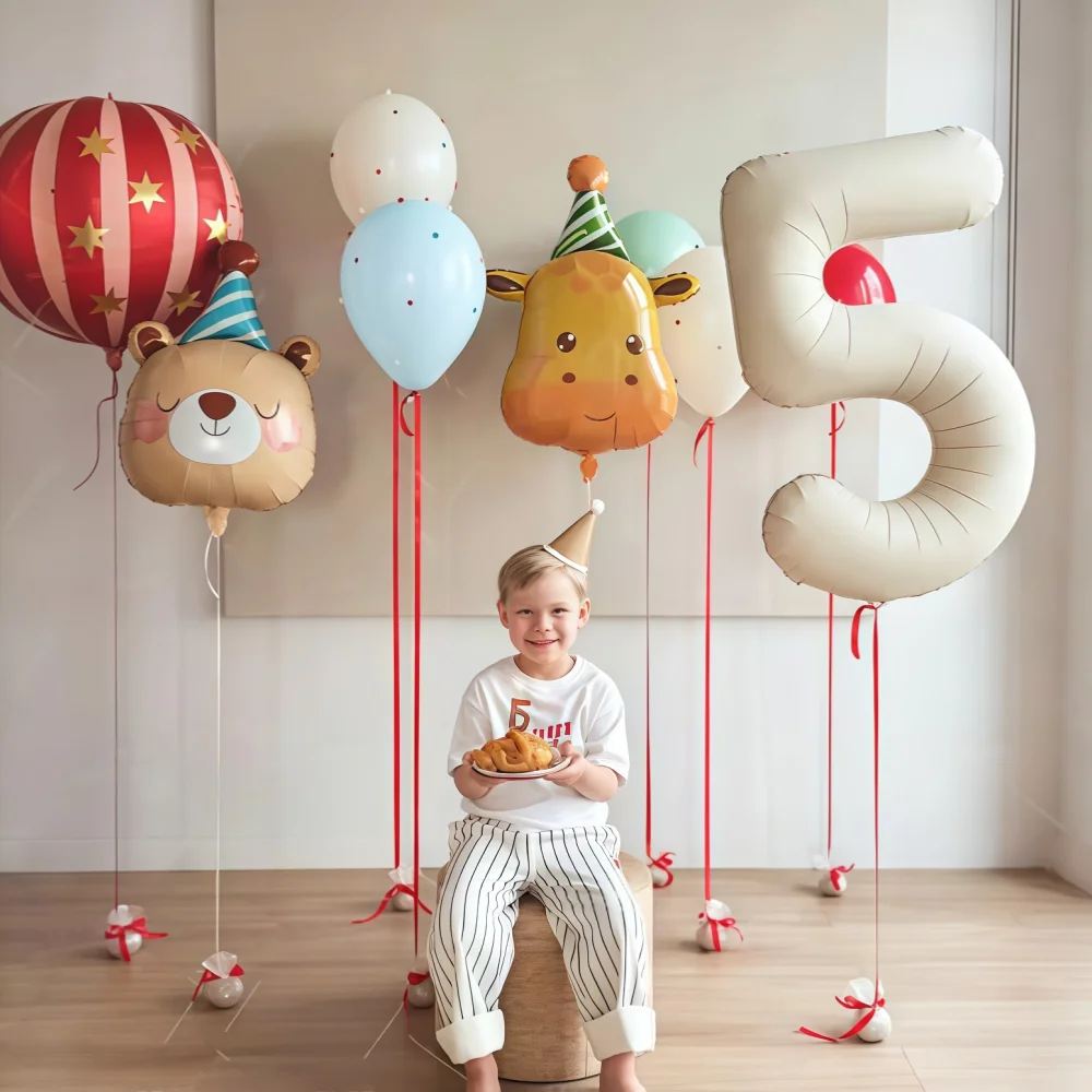 52pcs Circus Themed Balloon Set with Cream & White Number Balloons 1-9 for Birthday Party Room Decoration