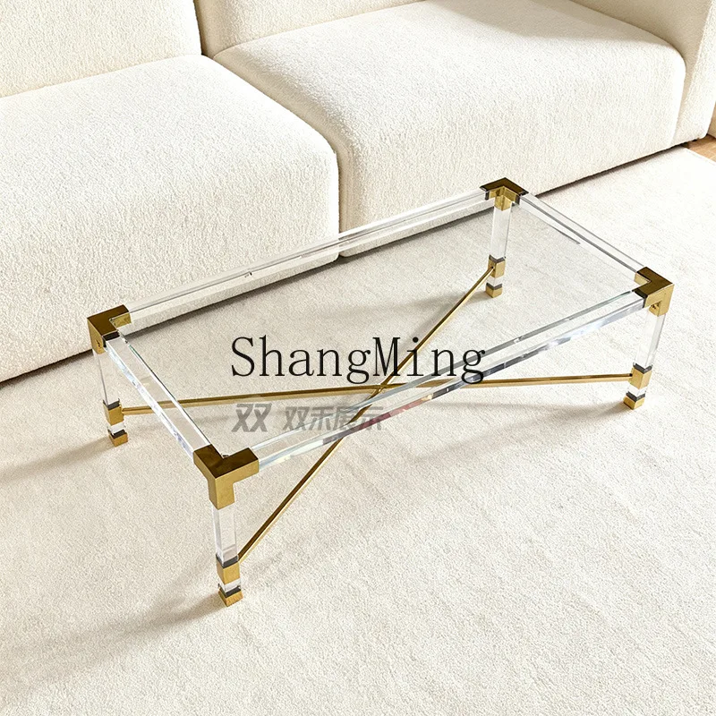 

CL Living Room Home Coffee Table Acrylic Transparent Tea Table Tempered Glass Crystal Vintage Style Coffee Table Stainless Steel