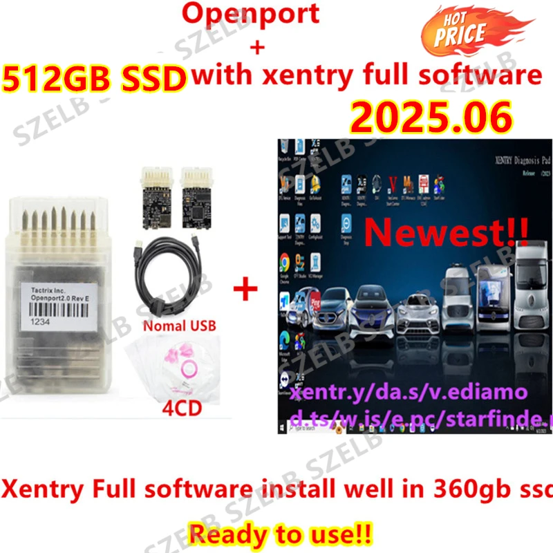 

Newest 2025.06 xentry diagnostics mercedes Full Softwares with Tactrix Openport 2.0 ECU Chip Tuning Tool OBD 2 OBD2 Scanner Tool