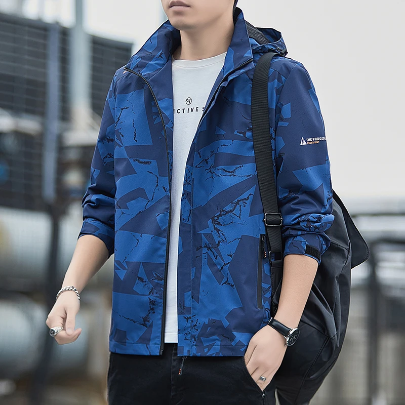 New Spring and Autumn Fashion Trend Camo Zipper Jacket Charge Coat Long Sleeve Casual Windproof Men's Mountaineering Coat Tops