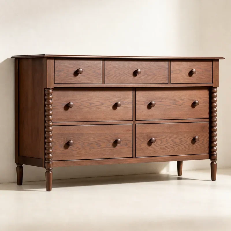 Solid Wood 7 Drawer Chest Cabinet Retro Dining Sideboard Bedroom Storage Cabinet Multi Functional Locker
