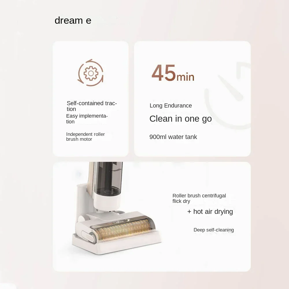 Dream T12 intelligent wireless steam floor scrubber for high-temperature floor scrubbing, roller brush Welt mop cleaning