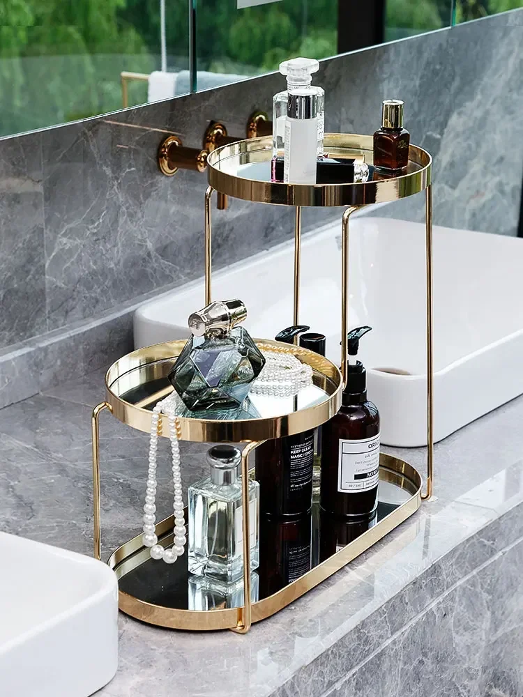 

-Скандинавский свет, роскошный стиль, многофункциональная трехслойная полка для хранения в ванной комнате, украшения дома и украшения